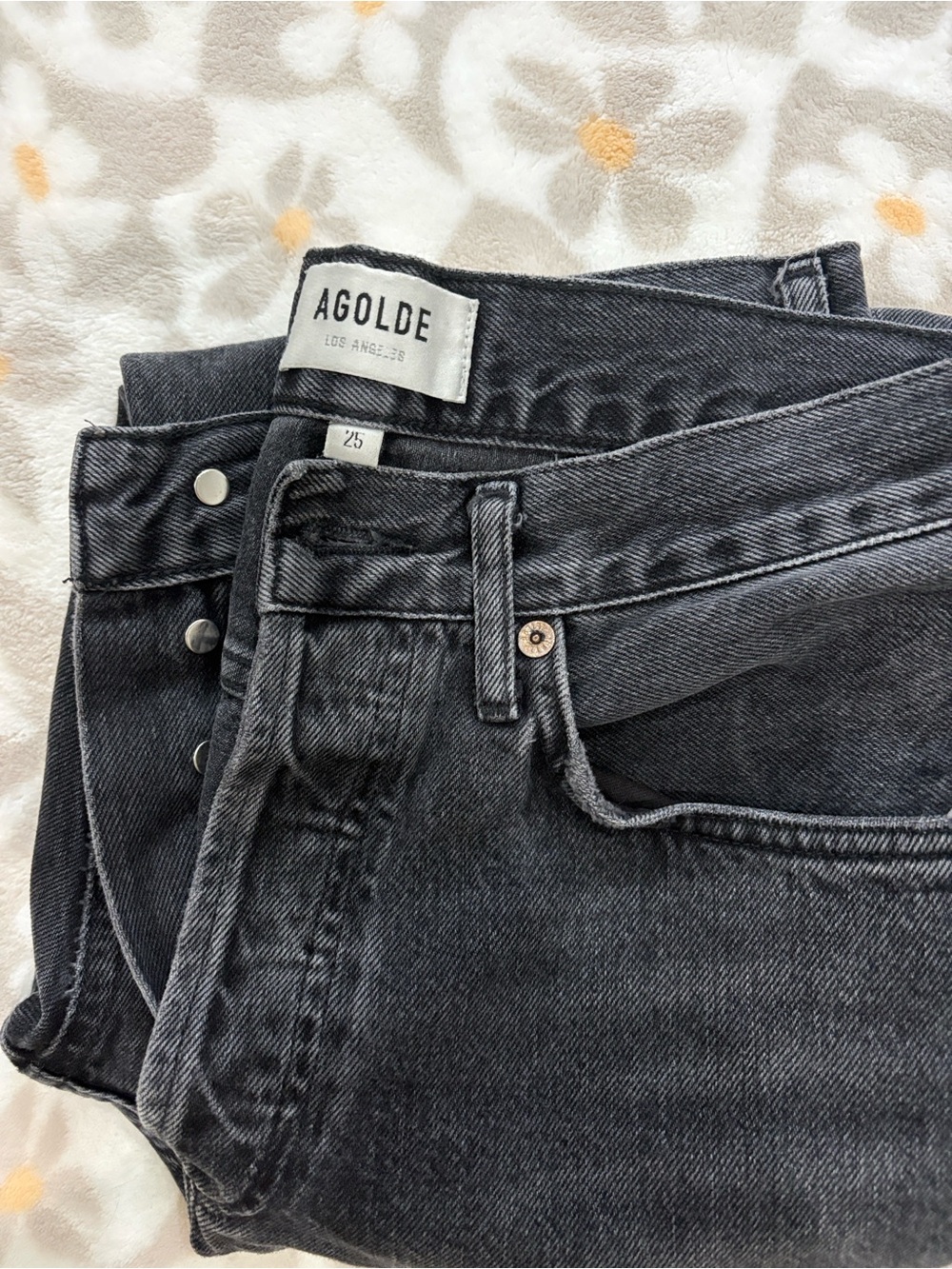 AGOLDE 90s Mid Rise Loose Jeans Photogram Washed Black Size 25